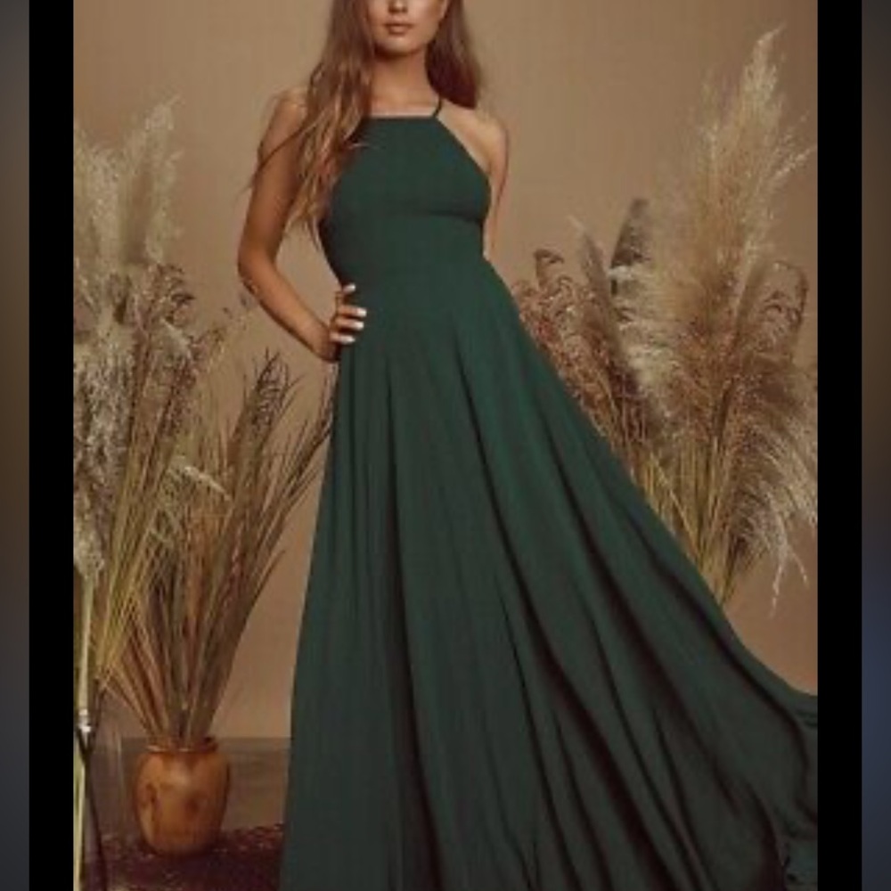 Lulus Hunter Green Maxi Cross back strap